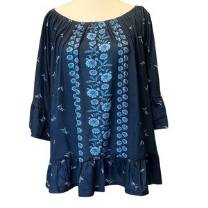 Navy Off-Shoulder/On Shoulder Peasant Top